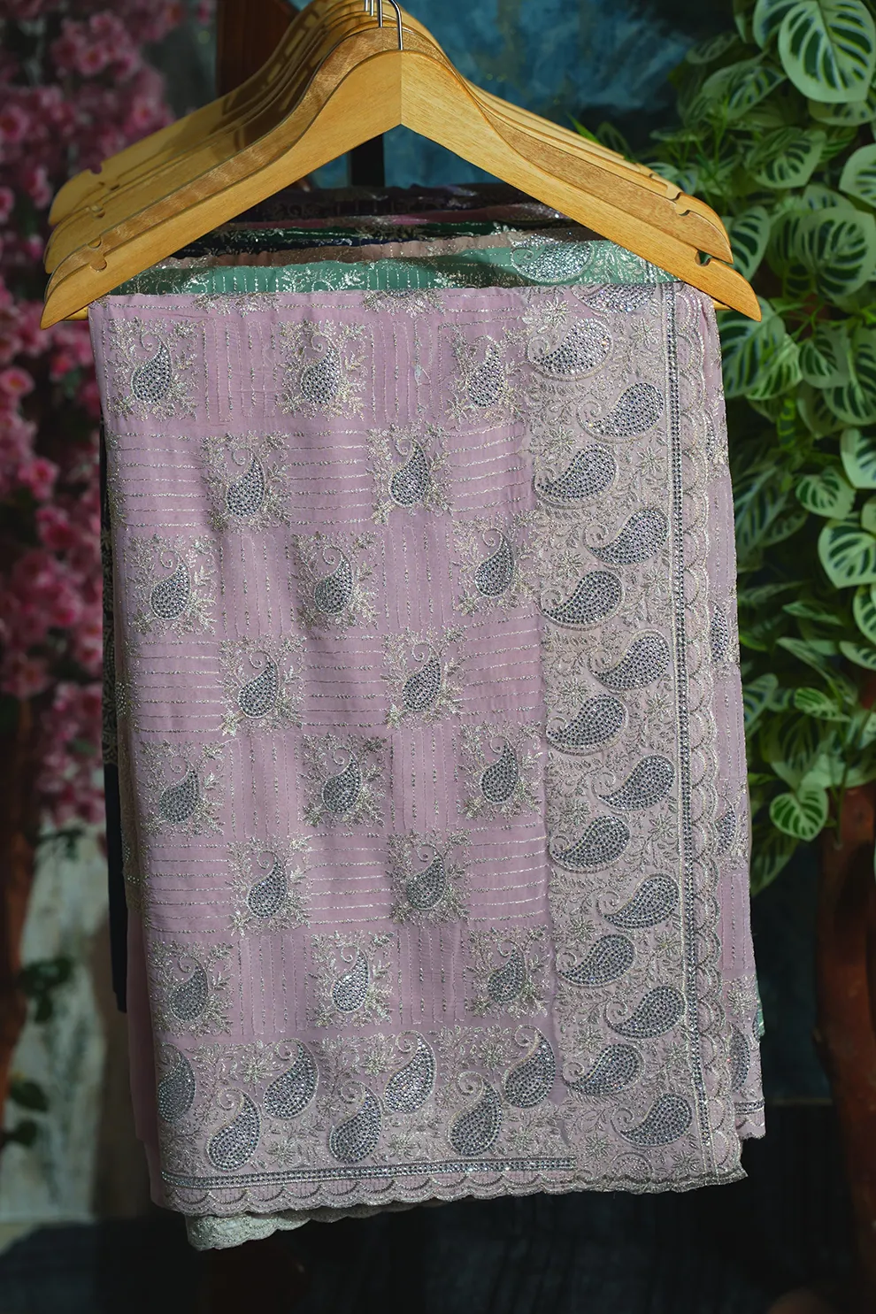 Powder pink Premium Soft Chiffon Georgette Top Notch Quality Stone Work Party Wear Saree